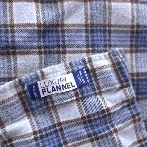 Orvis Luxury Flannel Shirt Large Blue Check Long Sleeve Button Down Cotton - Picture 2 of 8